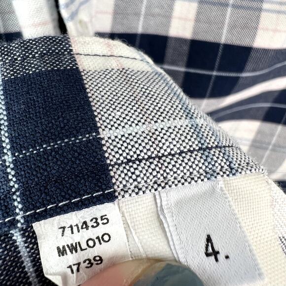 Thom Browne Navy Blue White Plaid Button Down Long Sleeve Shirt XL 4 - Picture 5 of 8